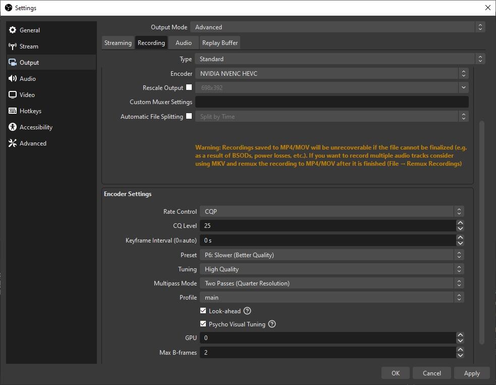 OBS Recording settings